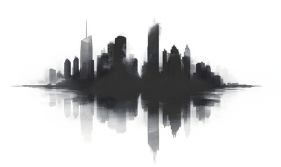 Fototapeta premium Futuristic Monochrome City Skyline with Minimalist Reflection in Water