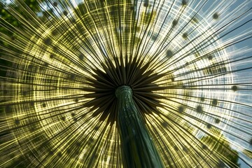 A close-up view of a dandelion seed head, showcasing its intricate detail, with blurred edges and a soft focus effect, creating a captivating abstract composition.