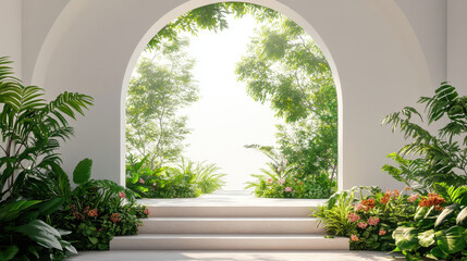 Fototapeta premium Open Archway: This image shows an open archway framing a lush green garden