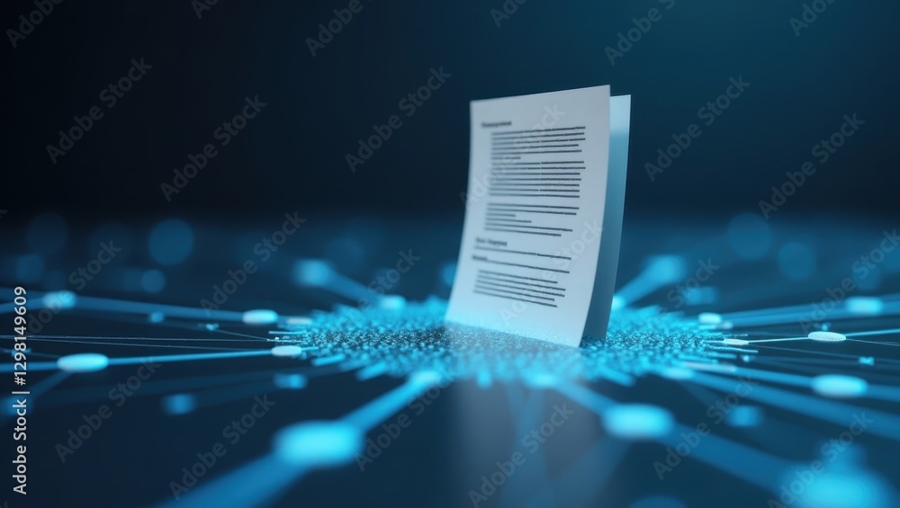 Poster intelligent document processing. paper is sitting on top of network of dots