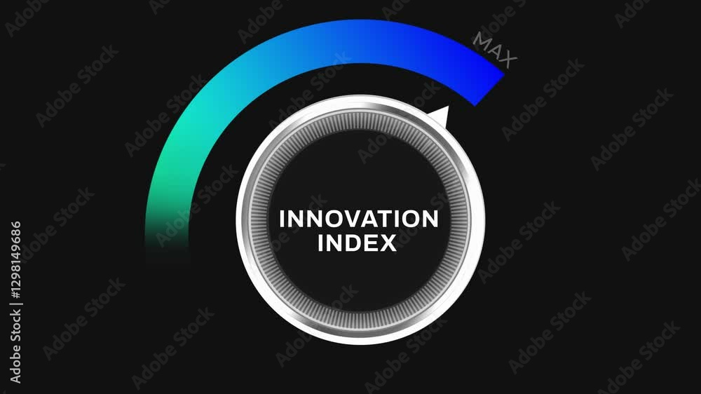Poster innovation index showing maximum, 4k footage. node turning full, innovation index representation wit