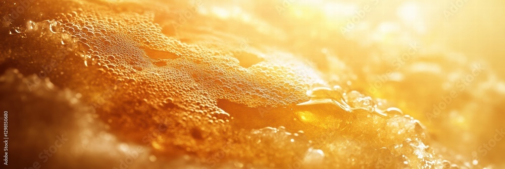 Poster golden bubbles rising in a glass showcasing a refreshing beverage in warm sunlight during a summer g