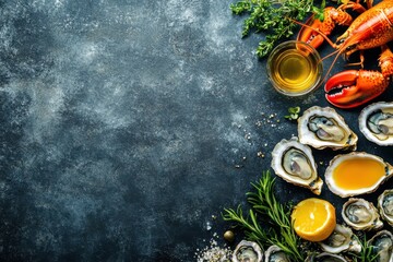 Fresh Seafood Arrangement with Oysters, Lobster, and Herbs