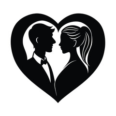 Silhouette of a loving couple forming a heart with their shadows