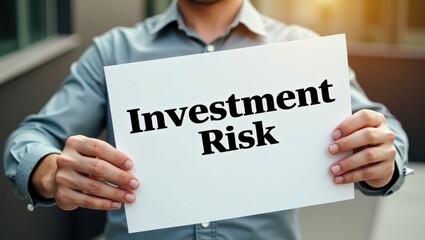 Investment Risk. Man is holding sign that says investment risk