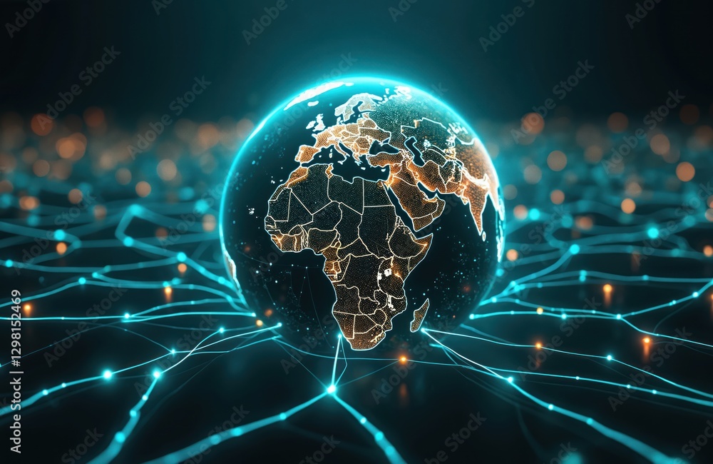Aufkleber illustration of globe surrounded by neon lines. creative concept of tech progress, worldwide web. ar
