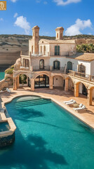 Coastal Villa with Pool, Turquoise Waters, Luxury Real Estate Photo