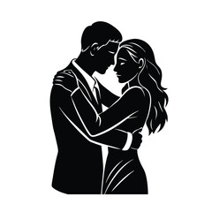 Romantic silhouette of a couple sharing a warm embrace in love