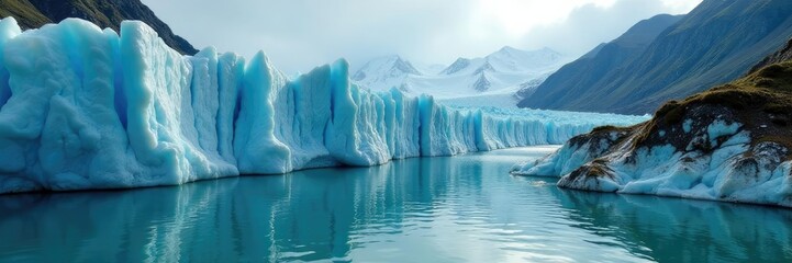 Glacial calving exposes hidden sediment and air, lake, natural, glacial