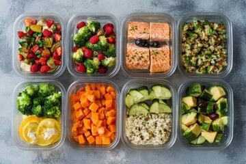 Colorful Variety of Healthy Meal Prep Containers with Fresh Ingredients