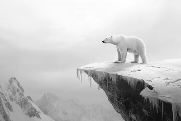 Polar Bear on Melting Ice Chunk in Arctic Landscape
