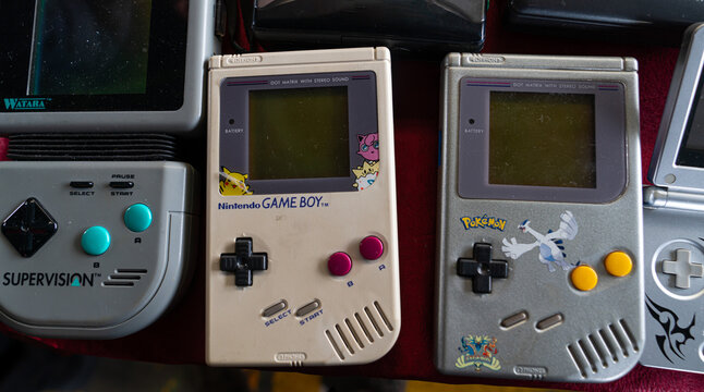 Ankara, Turkey- March 03 2022: Different game boys in a flea market.