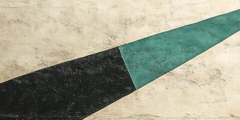 Diagonal composition featuring black turquoise and beige textured surfaces