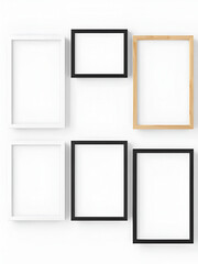 Picture frames set on transparent background.  White, wooden and black vertical frames, 40x60 cm. Template, mock up for your picture, artwork, poster or photo. 3d rendering.