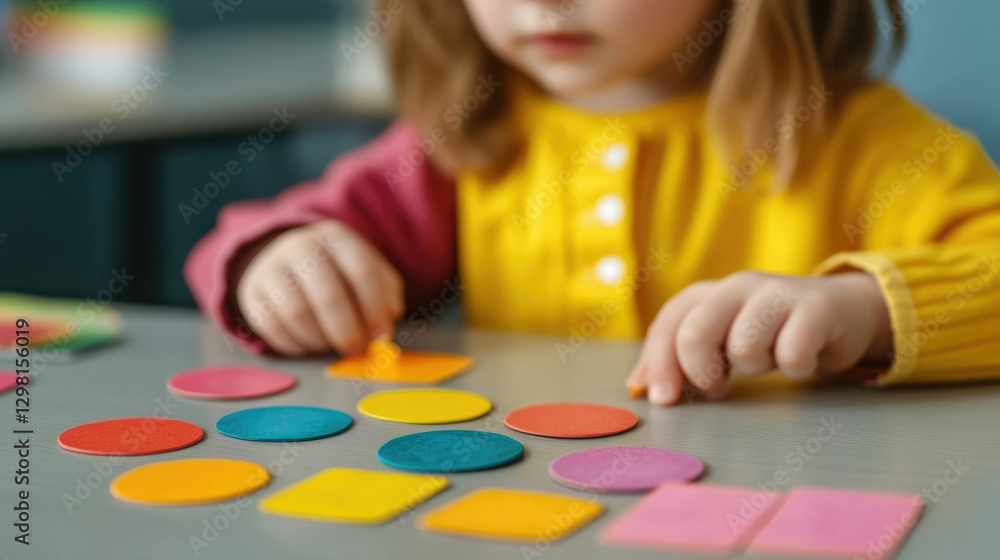 Poster cheerful children engaged in a lively educational activity playing a vibrant color and shape matchin