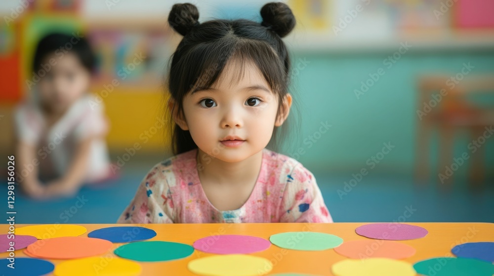 Poster young children actively engaged in playing a vibrant colorful matching card game together in a class