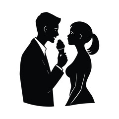 Romantic silhouette of a couple enjoying an ice cream together