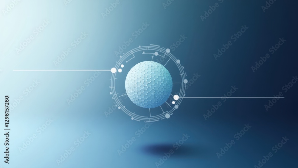 Poster plausible analytics. sphere is floating in air with blue background