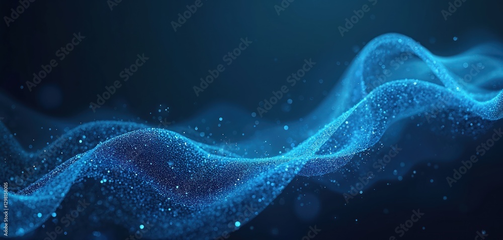Poster abstract dynamic blue wave of glowing particles. futuristic big data tech visualisation. artificial 