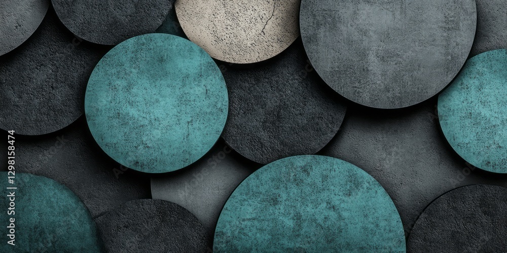 Poster abstract pattern features overlapping textured circles in various shades