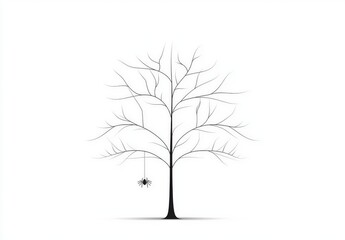 Bare tree with black branches against a white background, minimalist style, single tree, shadow underneath