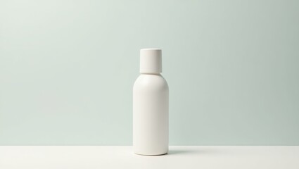 Rice Toner. White cosmetic bottle with cap on table minimal skincare p