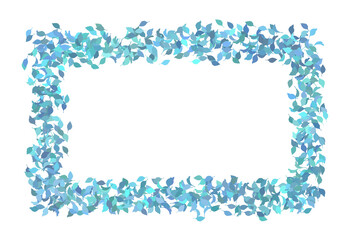 青色の葉っぱのフレーム　水色　ブルー