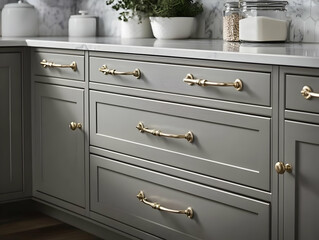 Elegant Gray Kitchen Cabinets with Gold Hardware