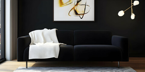 Modern Black Velvet Sofa 3D Render