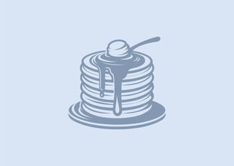 Stacked Pancakes Logo &ndash; A delicious stack of pancakes drizzled with syrup, embodying comfort and rich flavors.