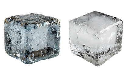 Obraz premium Two realistic melting ice cubes with water droplets