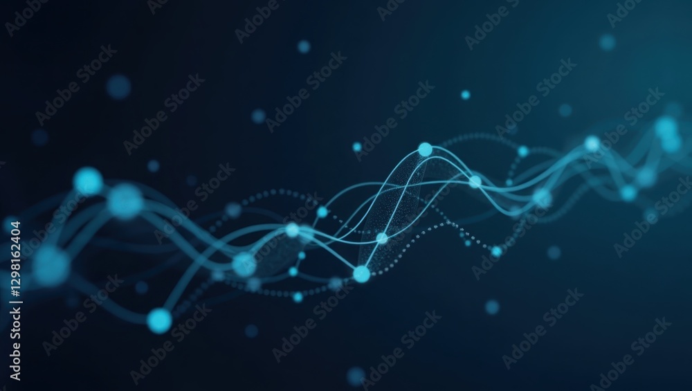 Poster synthetic data generation. abstract image of blue wave of lines and dots
