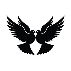 Obraz premium Silhouette of two lovebirds soaring together in the sky