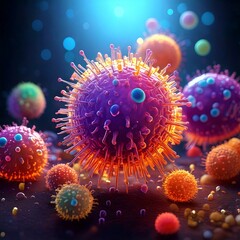 New virus,  microscopic view of floating influenza virus cells, fancy 3D virus