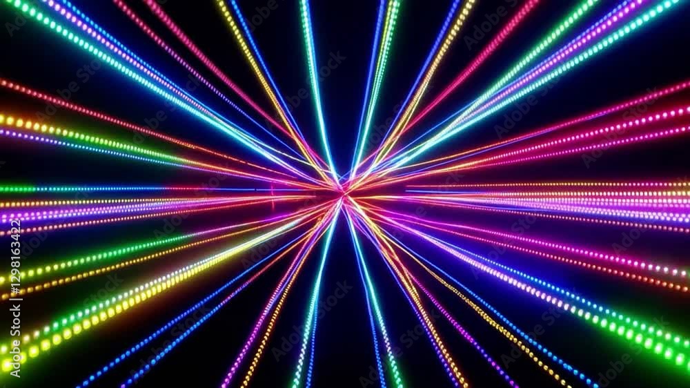 Poster vibrant and colorful light tunnel creating an enchanting atmosphere with bright neon effects and pat