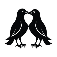 Romantic lovebirds touching beaks silhouette on white background