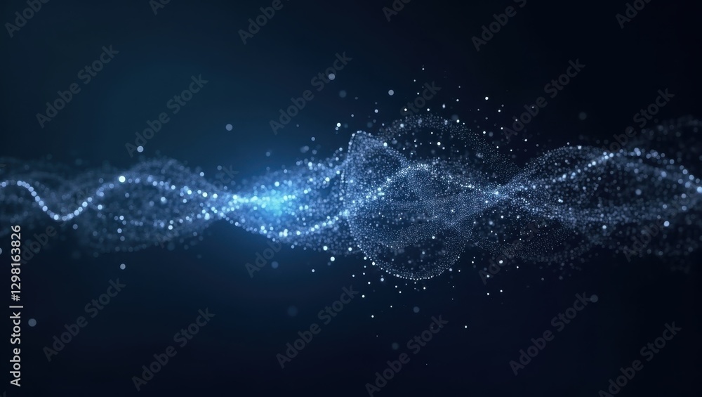 Poster vanishing gradient problem. particles of wave of light are moving across dark background
