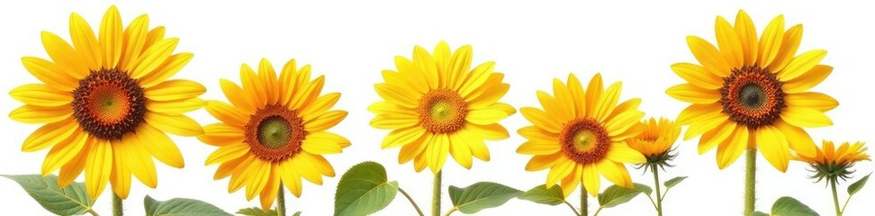 Fototapeta premium Girasolas aisladas en diferentes tama?os y colores sobre un fondo blanco con una textura suave, patrones, girasoles, colores