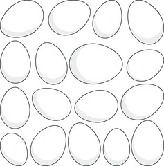 Easter eggs set. Candy chocolate eggs, painted eggs for traditional holiday celebration. Vector black and white coloring page.
