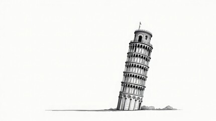 Black and White Illustration of the Leaning Tower of Pisa