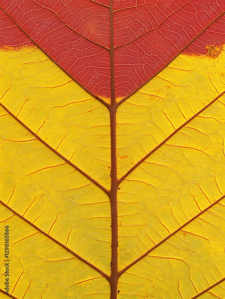 Poster close-up of vibrant leaf showcasing transitioning autumnal color spectrum
