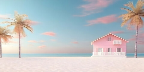 Obraz premium Pink Beach House 3D Illustration