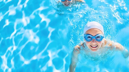 Naklejka premium Happy Female Swimmer Smiling In Pool