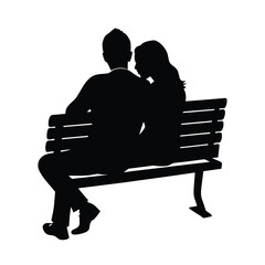 Lovers sitting on a park bench leaning on each other
