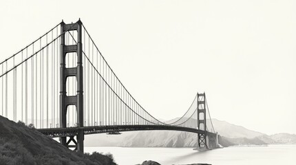 Classic Engraving Style Drawing of the Golden Gate Bridge