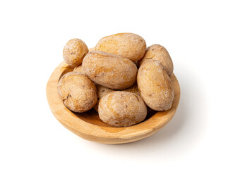 Papas arrugadas sea water boiled potatoes, whole prepared unpeeled vegetables, cooked potato