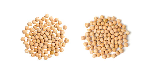 Chickpea, chick pea pile, dry Cicer arietinum fruits, raw Bengal gram legume, garbanzo beans