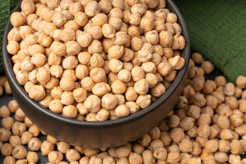 Chickpea, chick pea pile, dry Cicer arietinum fruits, raw Bengal gram legume, garbanzo beans