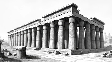 Obraz premium Detailed Black and White Engraving of the Temple of Karnak