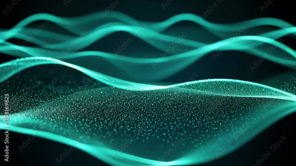 Poster abstract glowing wave particles forming a smooth flowing futuristic pattern